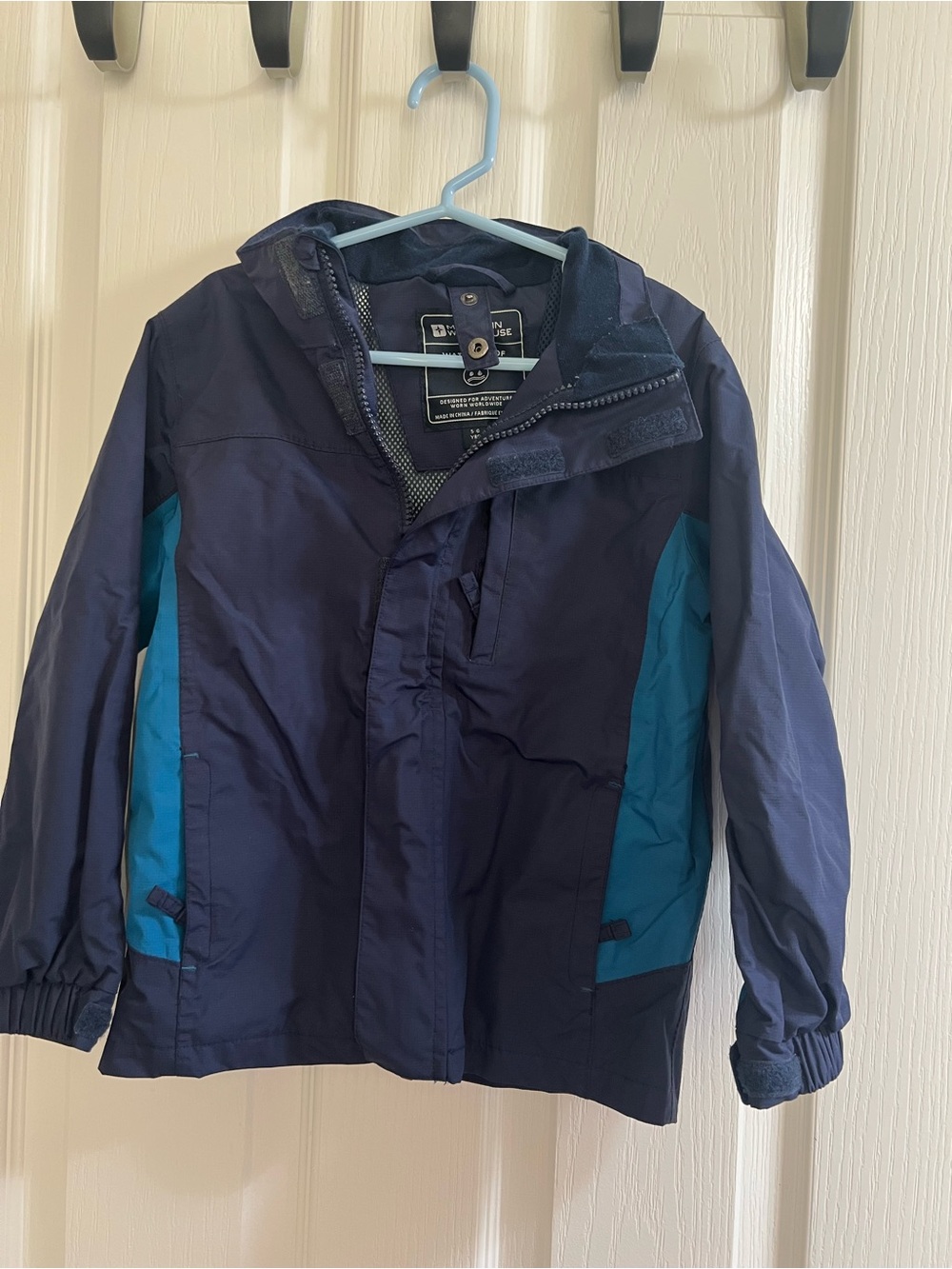 Boys Navy & Teal Hooded Rain Jacket